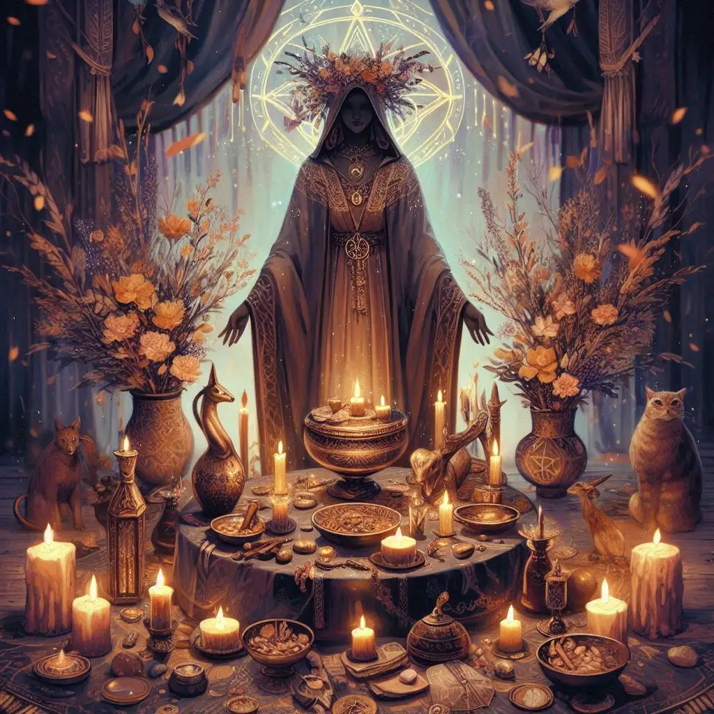 Altar Wiccano - O Coração da Prática Mágica - imagem gerada por IA