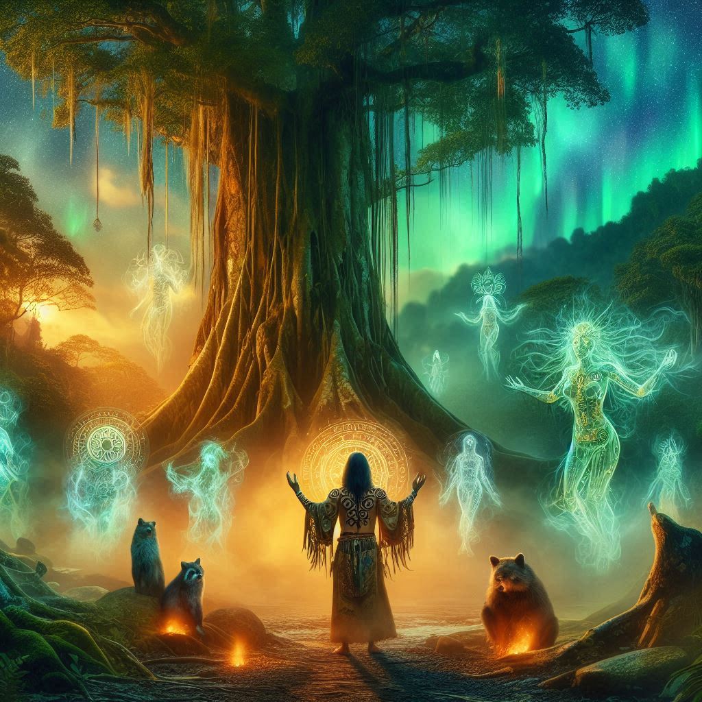 Ecos Ocultos das Selvas e dos Espíritos / imagem gerada por Ia / Bing image creator / bandoleiro.com