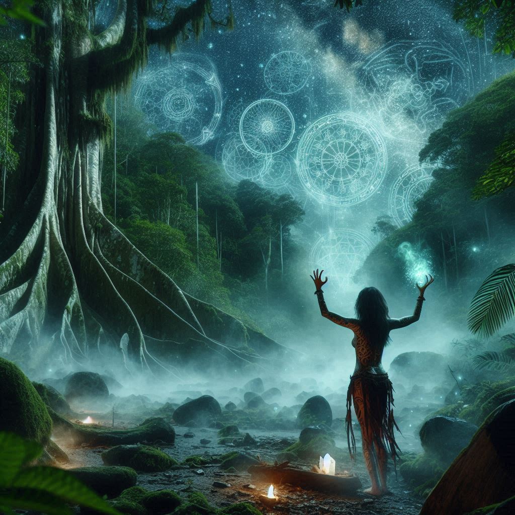 Ecos Ocultos das Selvas e dos Espíritos / imagem gerada por Ia / Bing image creator / bandoleiro.com