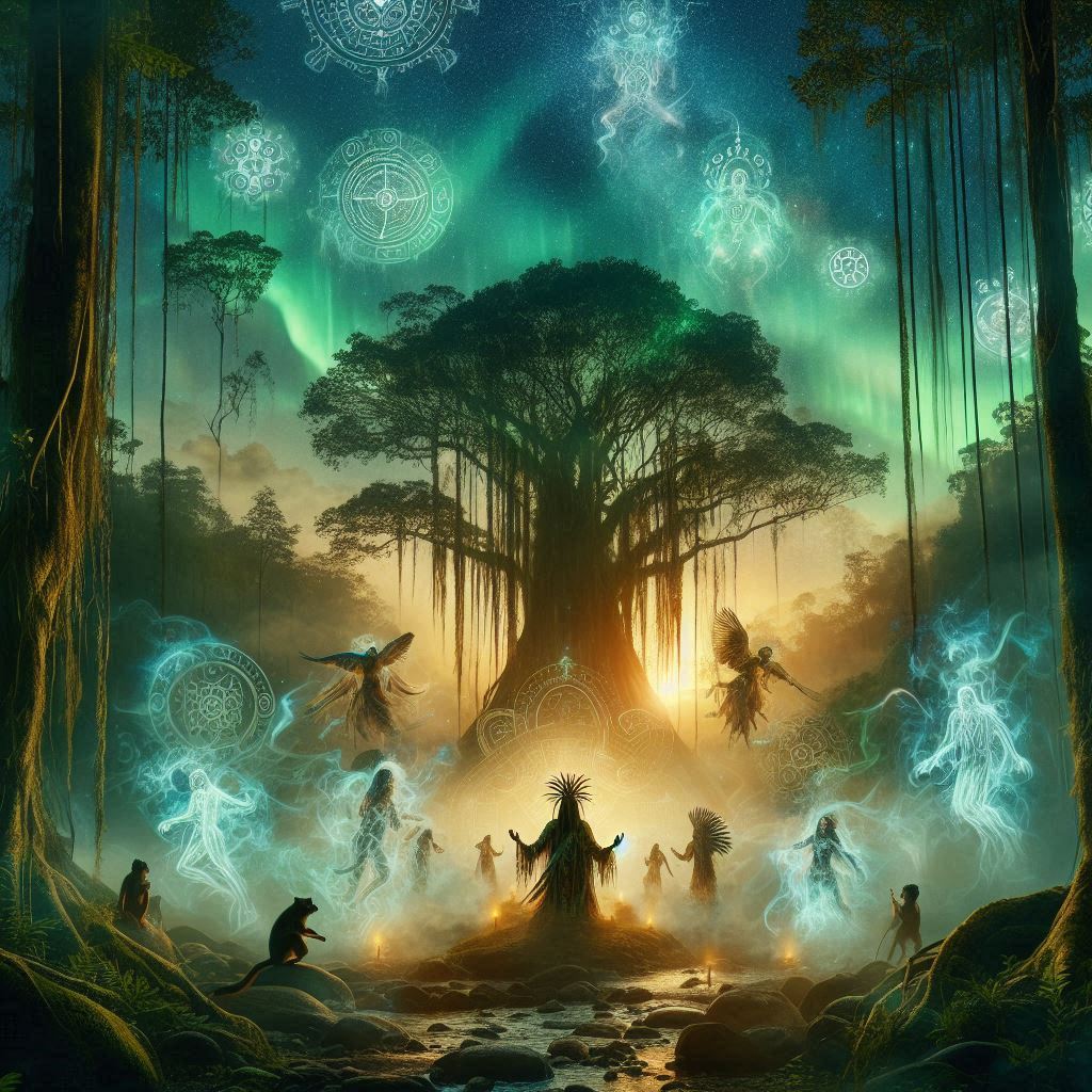 Ecos Ocultos das Selvas e dos Espíritos / imagem gerada por Ia / Bing image creator / bandoleiro.com