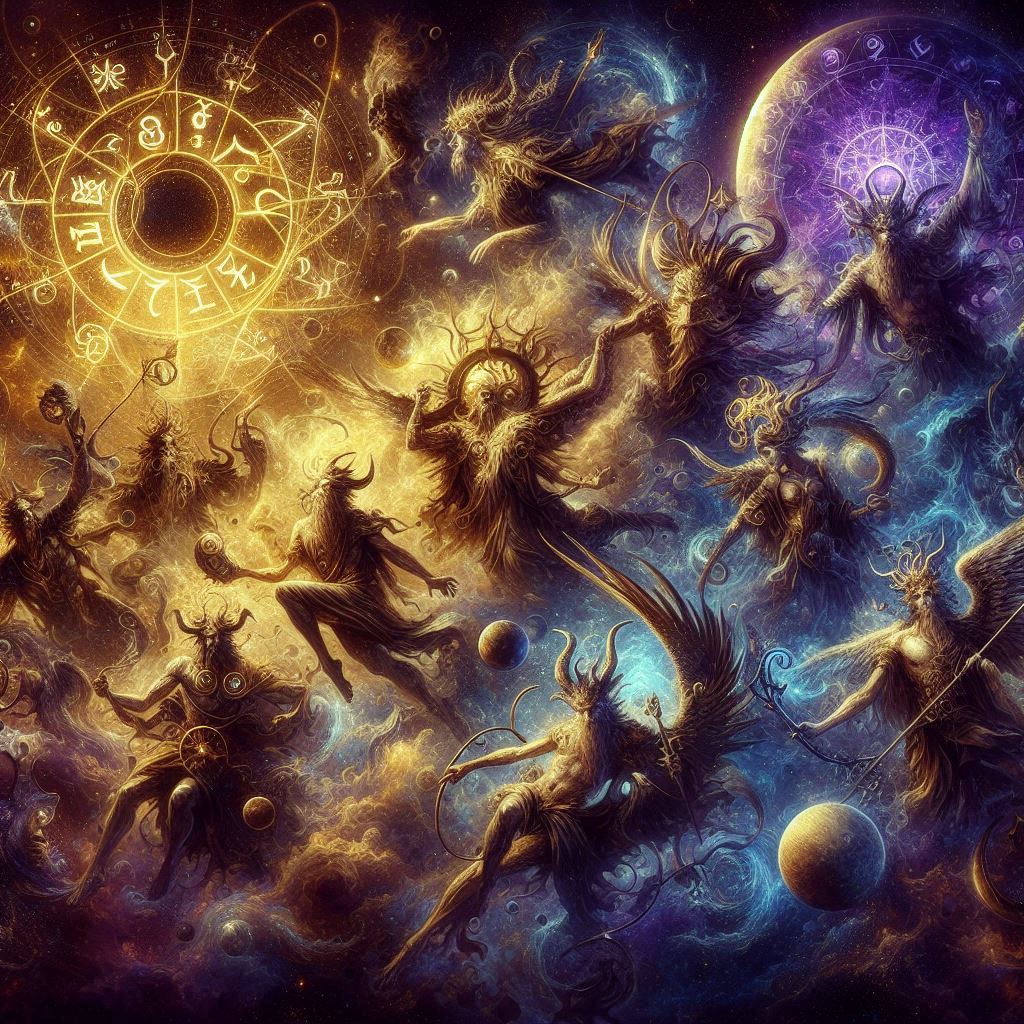 Os signos e a mitologia: Os segredos dos deuses no zodíaco / imagem gerada por IA / Bing Image Creator / bandoleiro.com