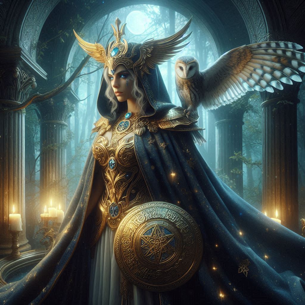 A deusa Atena e os mistérios da sabedoria oculta / imagem gerada por IA / Bing Image Creator / bandoleiro.com