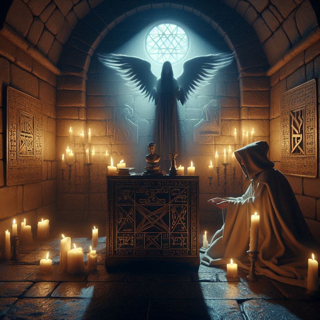 O ritual de conhecimento e conversação com o Santo Anjo Guardião / imagem gerada por IA / Bing Image Creator / bandoleiro.com