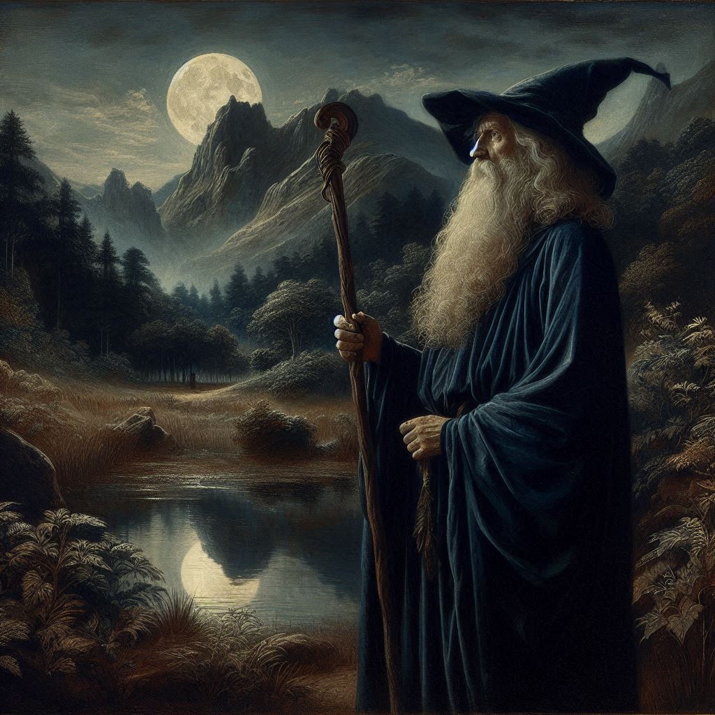 Merlin o mago: guardião dos mistérios de Avalon / imagem gerada por IA - Bing Image Creator / bandoleiro.com