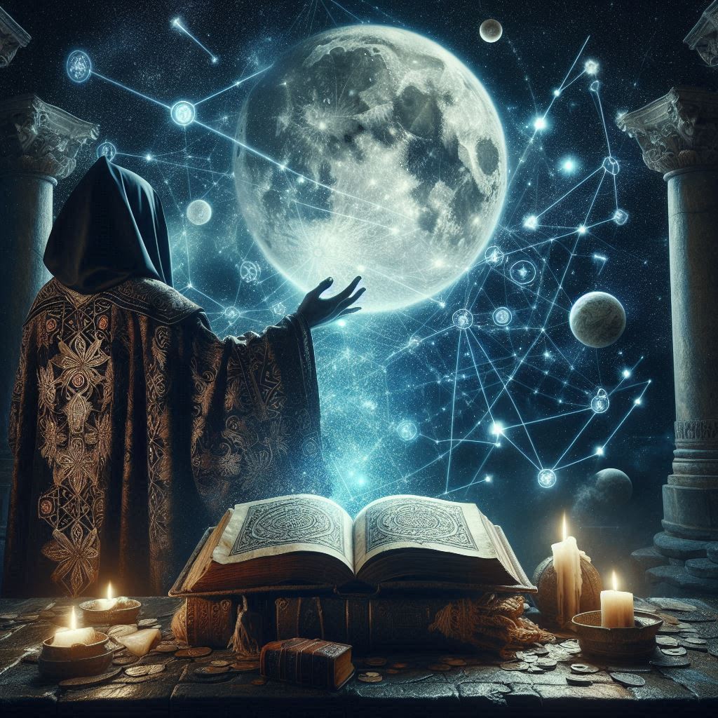 O livro das fórmulas mágicas astrológicas / imagem gerada por IA / Bing Image Creator / bandoleiro.com