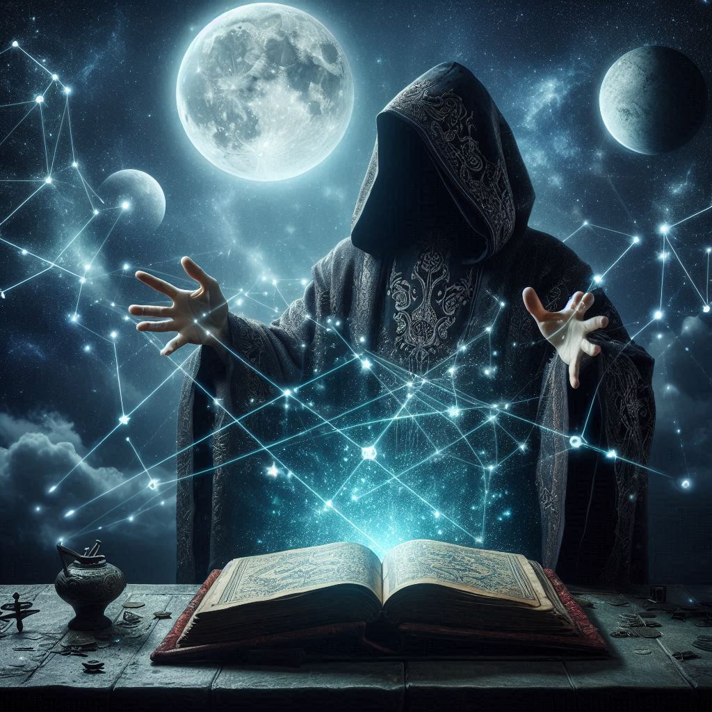 O livro das fórmulas mágicas astrológicas / imagem gerada por IA / Bing Image Creator / bandoleiro.com