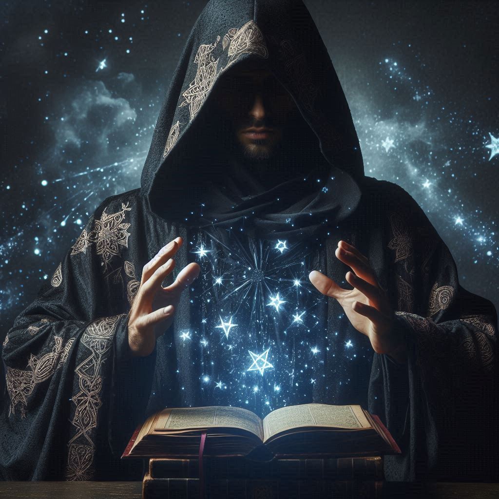 O livro das fórmulas mágicas astrológicas / imagem gerada por IA / Bing Image Creator / bandoleiro.com