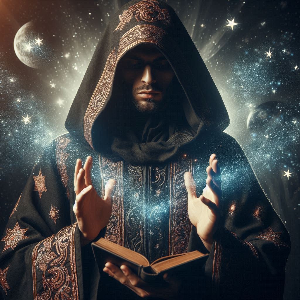 O livro das fórmulas mágicas astrológicas / imagem gerada por IA / Bing Image Creator / bandoleiro.com