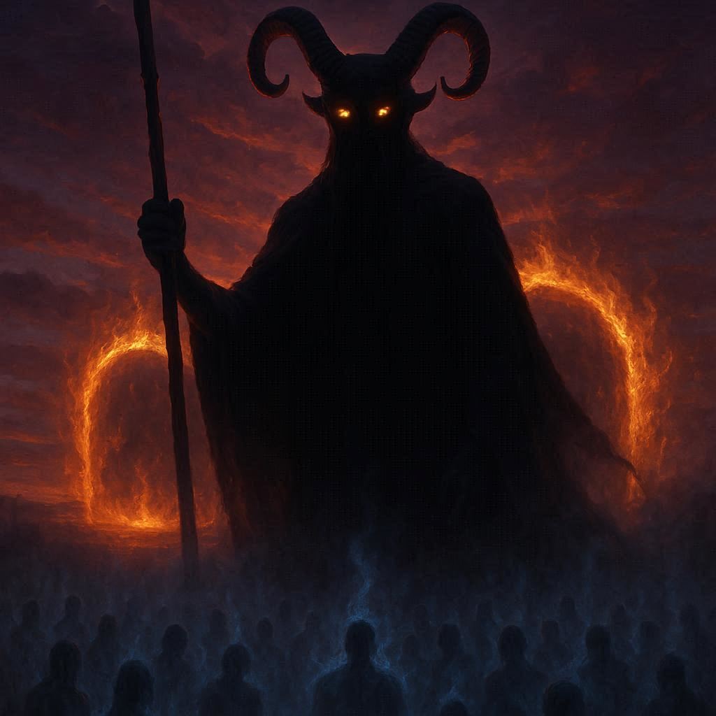 Amon: o julgador das almas no crepúsculo / imagem gerada por IA - Bing Image Creator / bandoleiro.com